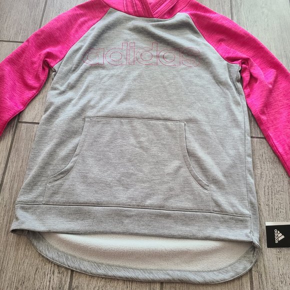 🆕️ NWT Adidas girls sweatshirt hoodie grey and pink size large 14 - Picture 3 of 7